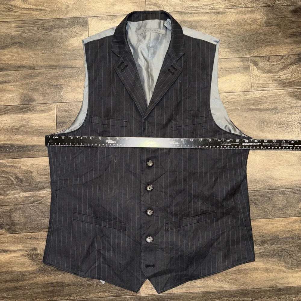 Sean John Pinstripe Dress Button-Down Vest Men's Size XXL Black-and-Grey Striped